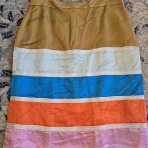 J. Crew Colorblock Tiered Pencil Skirt in Tan, Light Blue, Blue, Orange & Pink